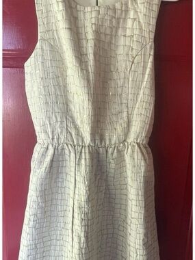 Just Me Cream Dress with Gold Metallic Grid